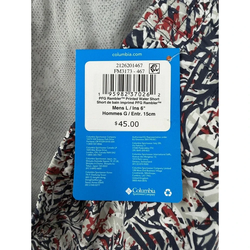 Columbia PFG Rambler Printed Water Shorts Mens L Navy Red Abstract 6
